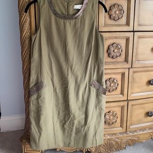 Ann Taylor Loft army green shift dress with sequin